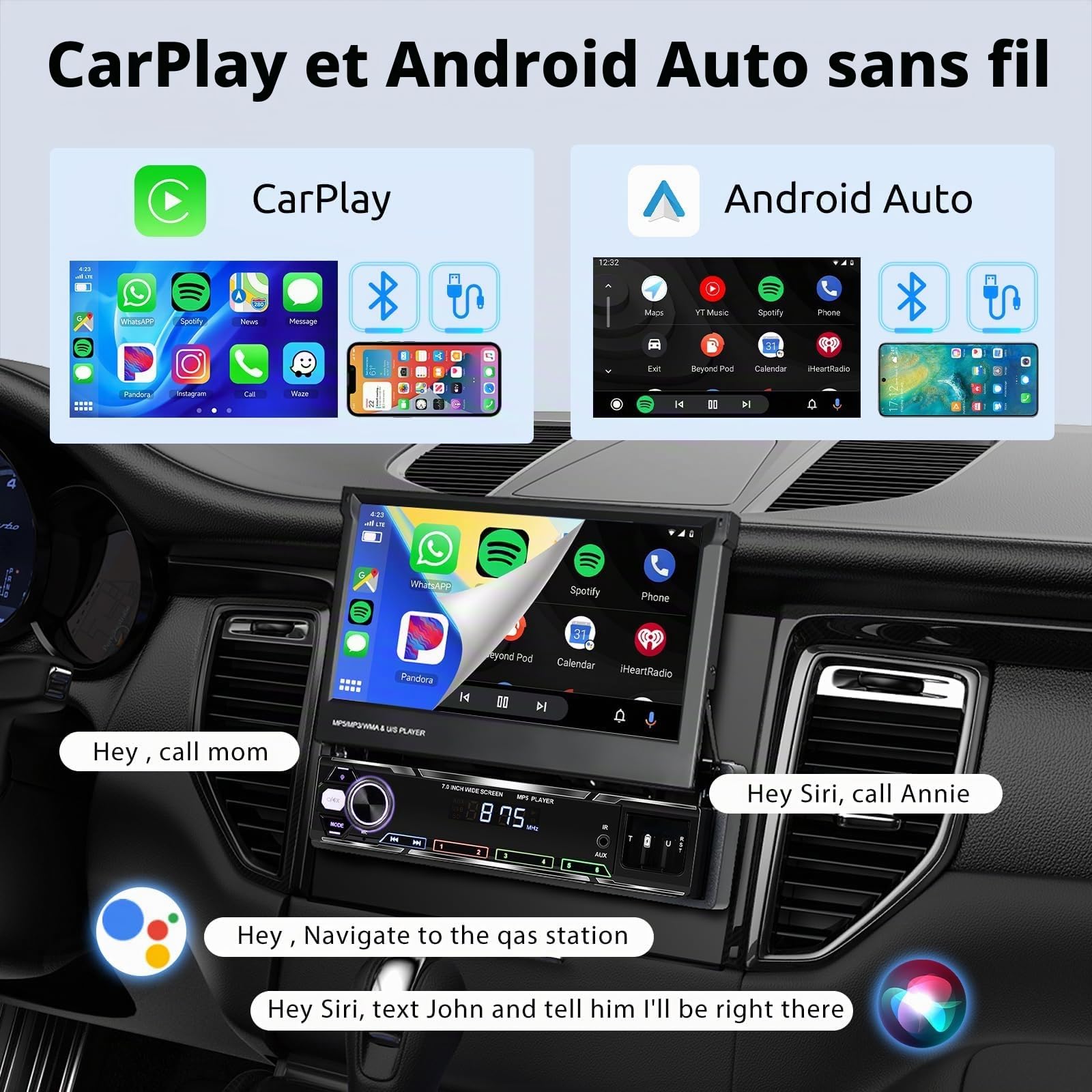 vechtel-autoradio-1-din-cran-pliable-7-pouces-carplay-sans-fil image 2