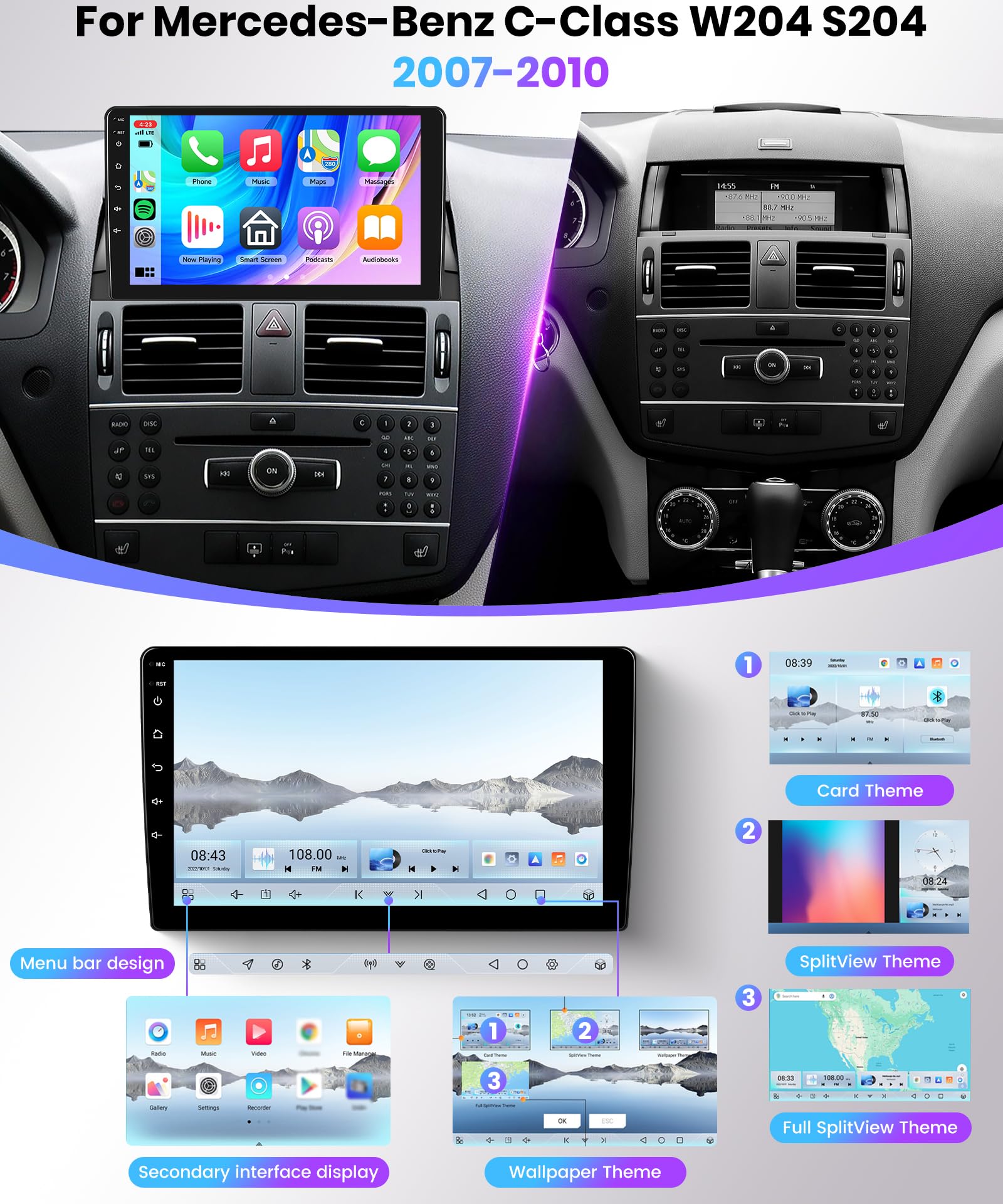 vechtel-autoradio-mercedes-classe-c-w204-9-pouces-4g-64g image 2