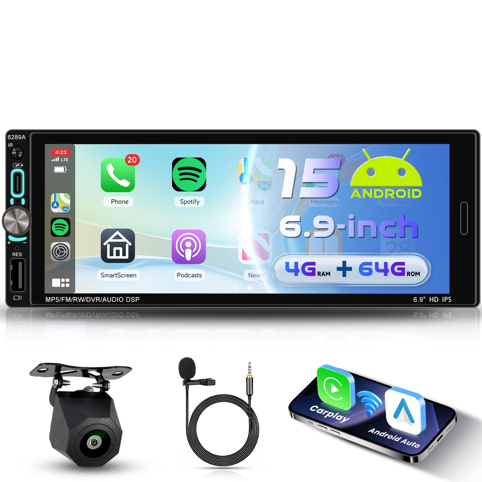 vechtel-autoradio-1-din-6-9-4g-64g-android-15-carplay image 1