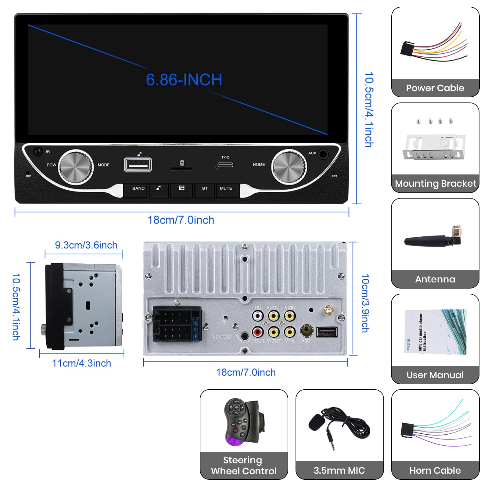 podofo-android-car-radio-2-din-6-86-carplay-bluetooth image 7