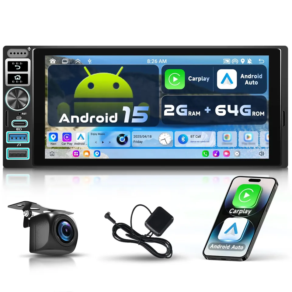 vechtel-autoradio-1-din-6-9-android-15-2-64go-cam-ra image 1