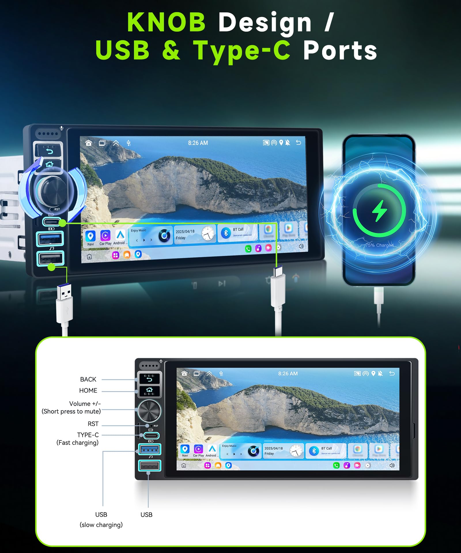vechtel-autoradio-1-din-6-9-pouces-android-15-2g-64g-carplay-sans-fil image 6