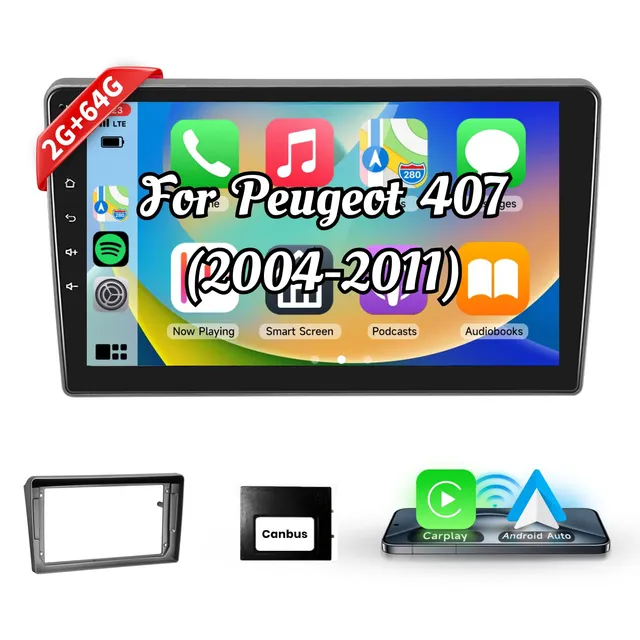 podofo-autoradio-peugeot-407-9-pouces-carplay-2-64g image 1
