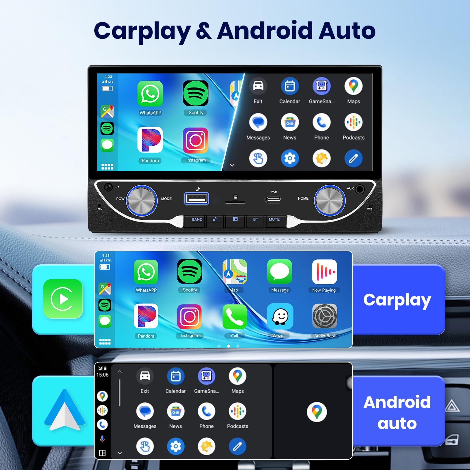 podofo-android-car-radio-2-din-6-86-carplay-bluetooth image 2
