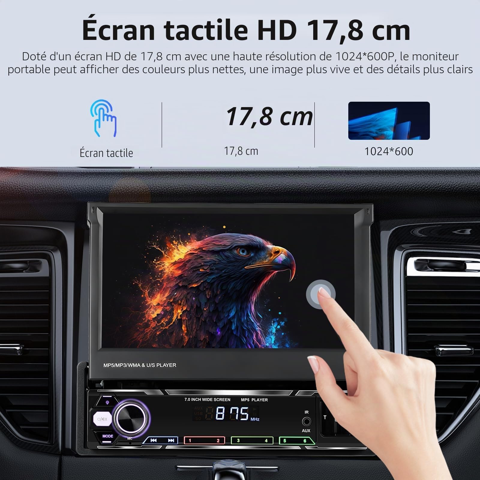 vechtel-autoradio-1-din-cran-pliable-7-pouces-carplay-sans-fil image 6