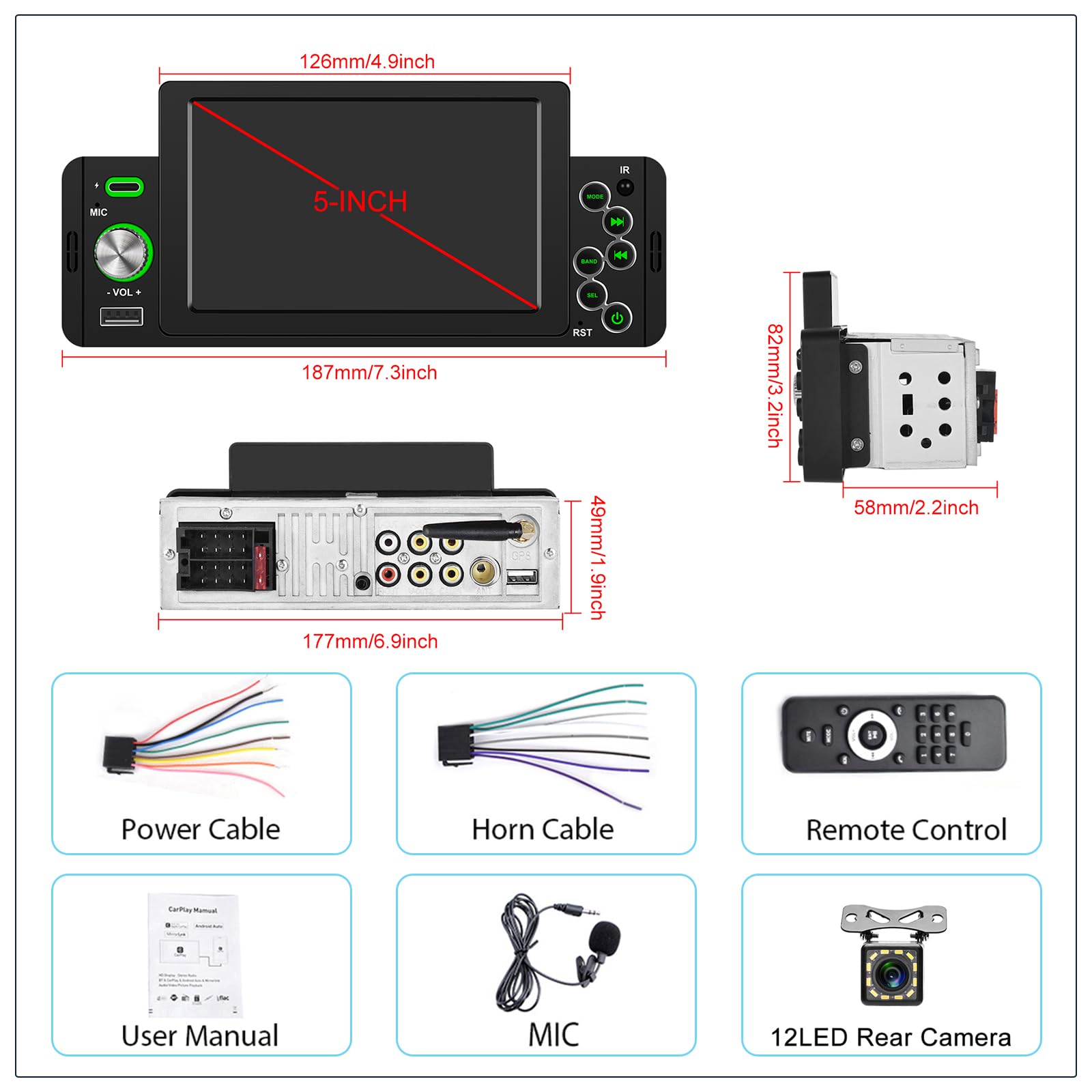podofo-android-car-radio-1-din-autoradio-5-pouces-carplay image 7