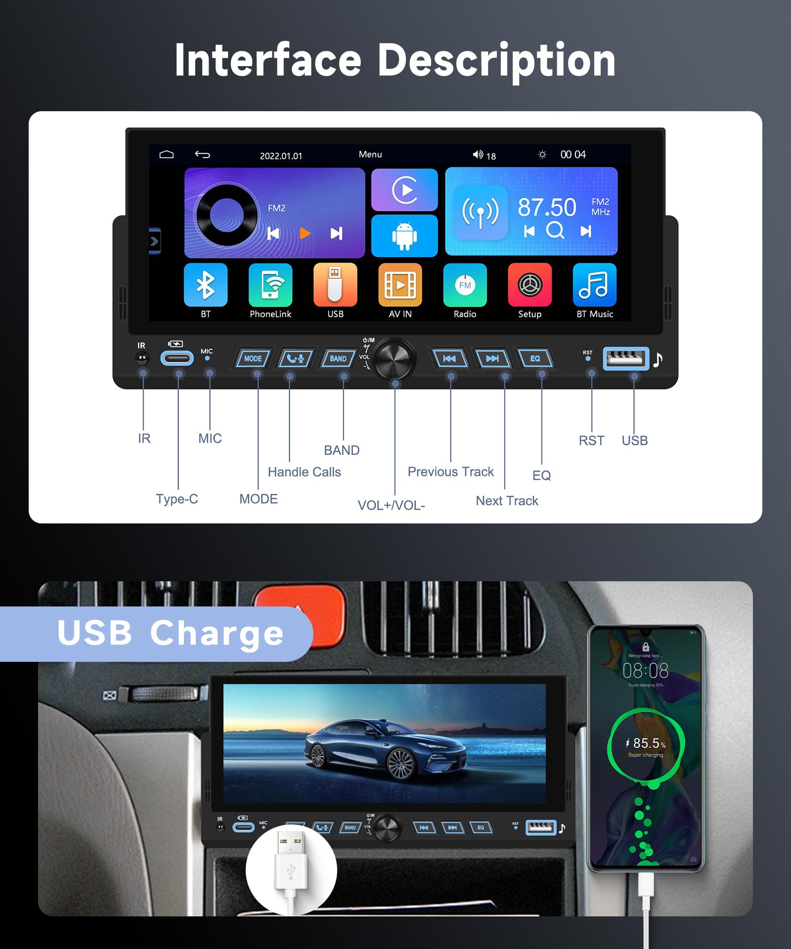 vechtel-autoradio-1-din-6-86-carplay-sans-fil-cam-ra-recul image 6