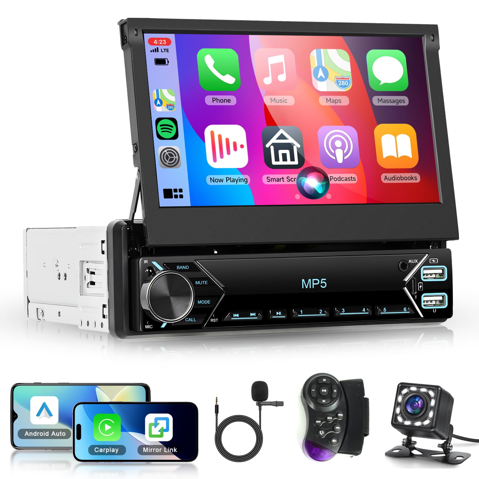 podofo-android-car-radio-autoradio-1-din-7-r-tractable-cam-ra image 1
