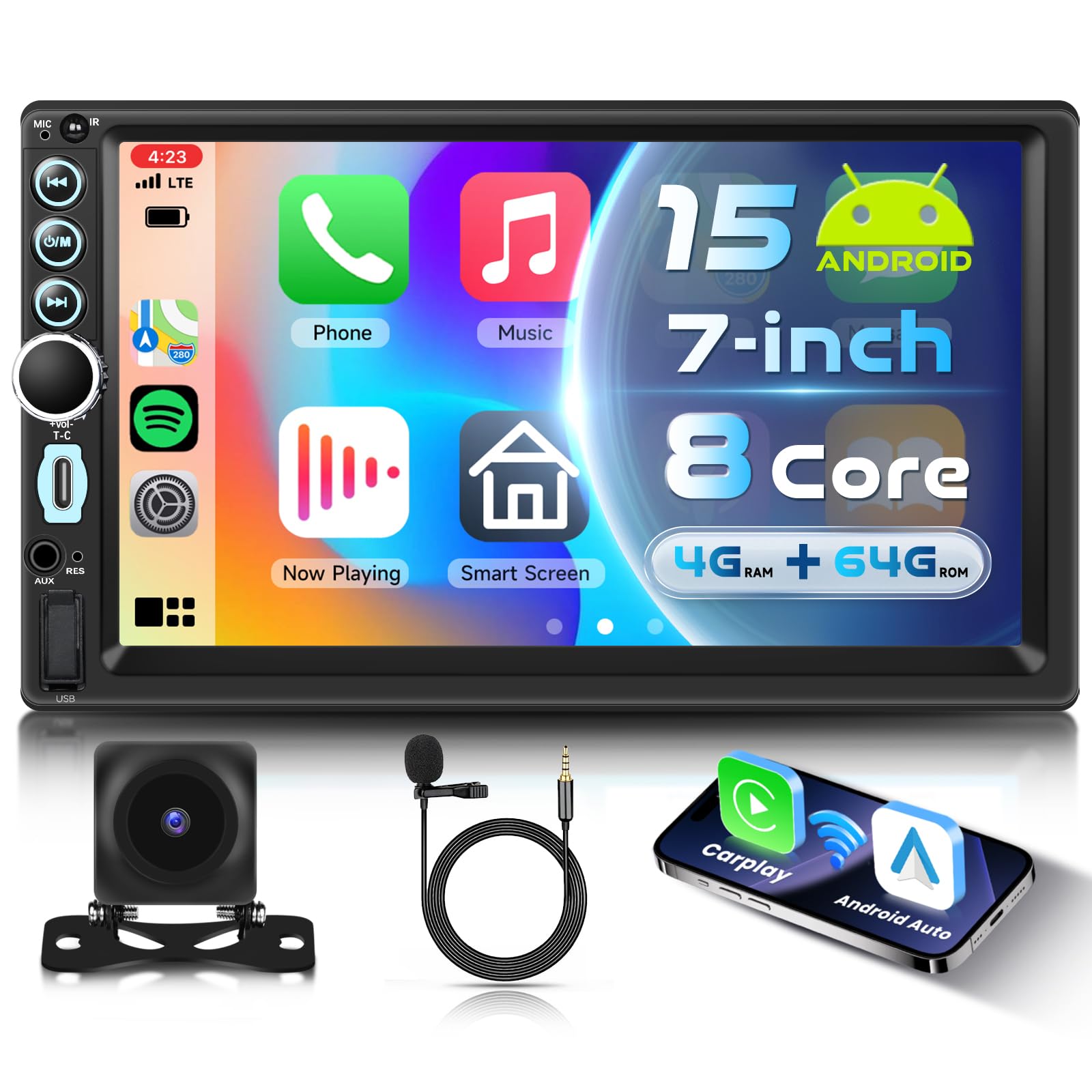 vechtel-autoradio-2-din-7-4-64go-android-15-carplay-sans-fil image 1