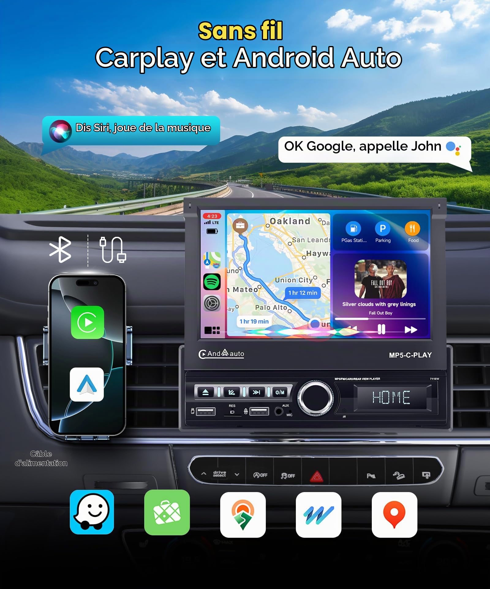 vechtel-autoradio-1-din-7-pouces-carplay-autoradio-cran-r-tractable image 2