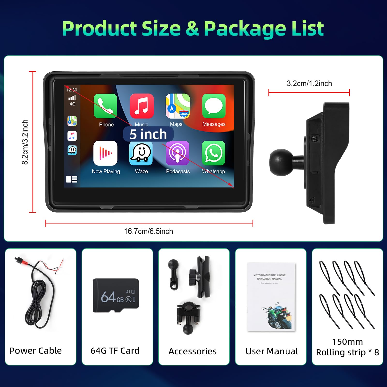 podofo-motorcycle-carplay-screen-moto-cran-5-pouces-ip67 image 8