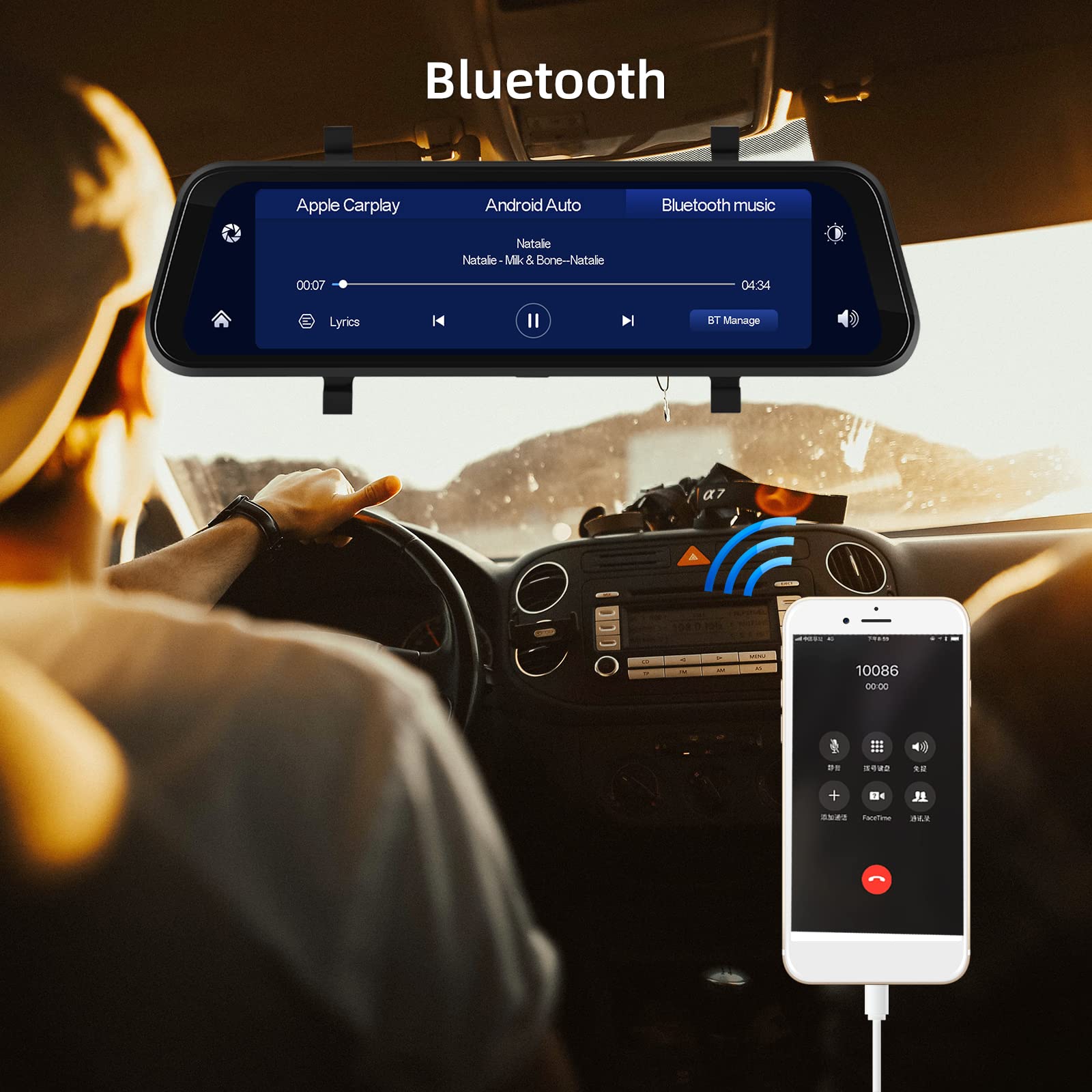 podofo-car-dvr-dash-cam-9-66-r-troviseur-carplay-dashcam-1080p image 3