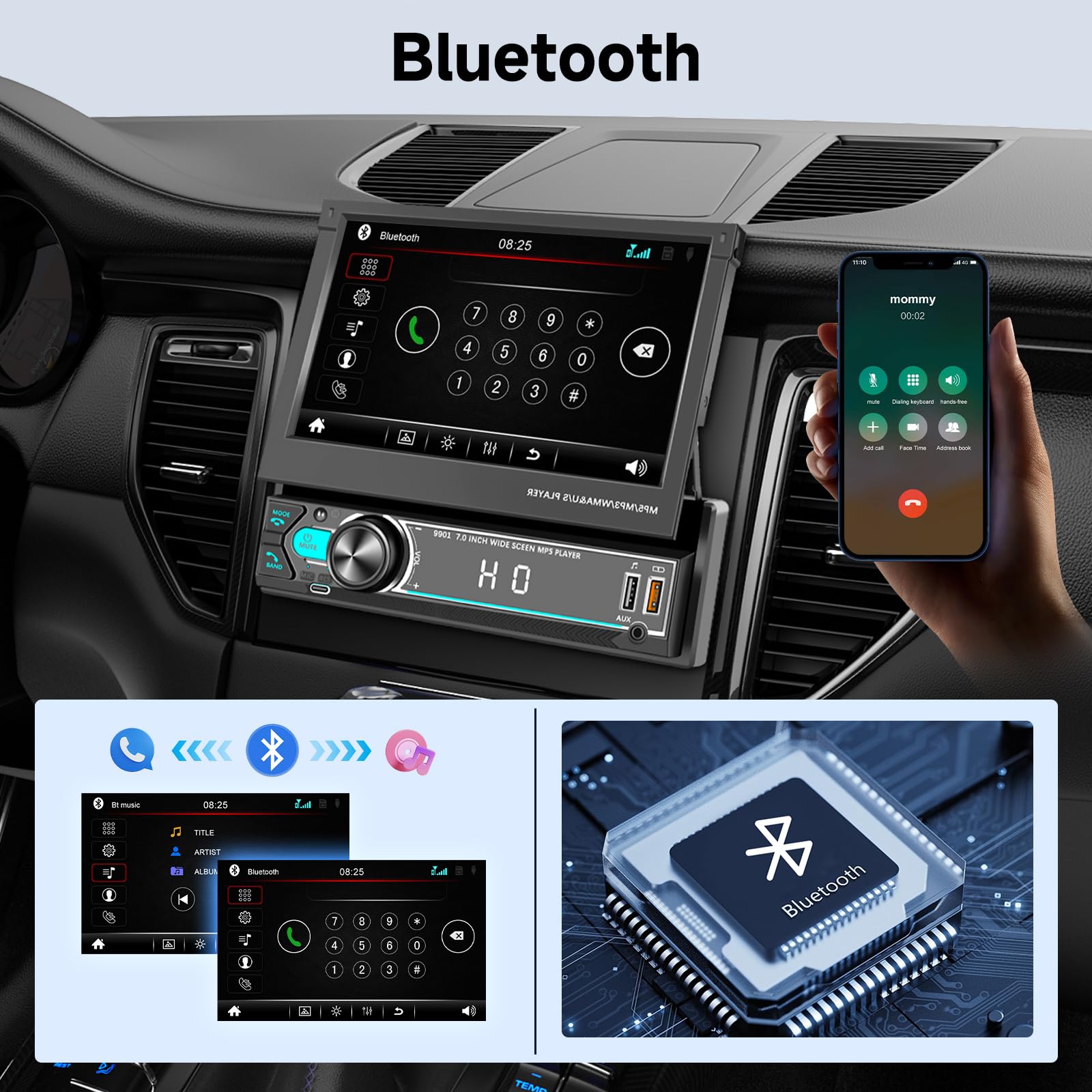 vechtel-autoradio-1-din-7-pouces-rabattable-bluetooth-mirrorlink image 2