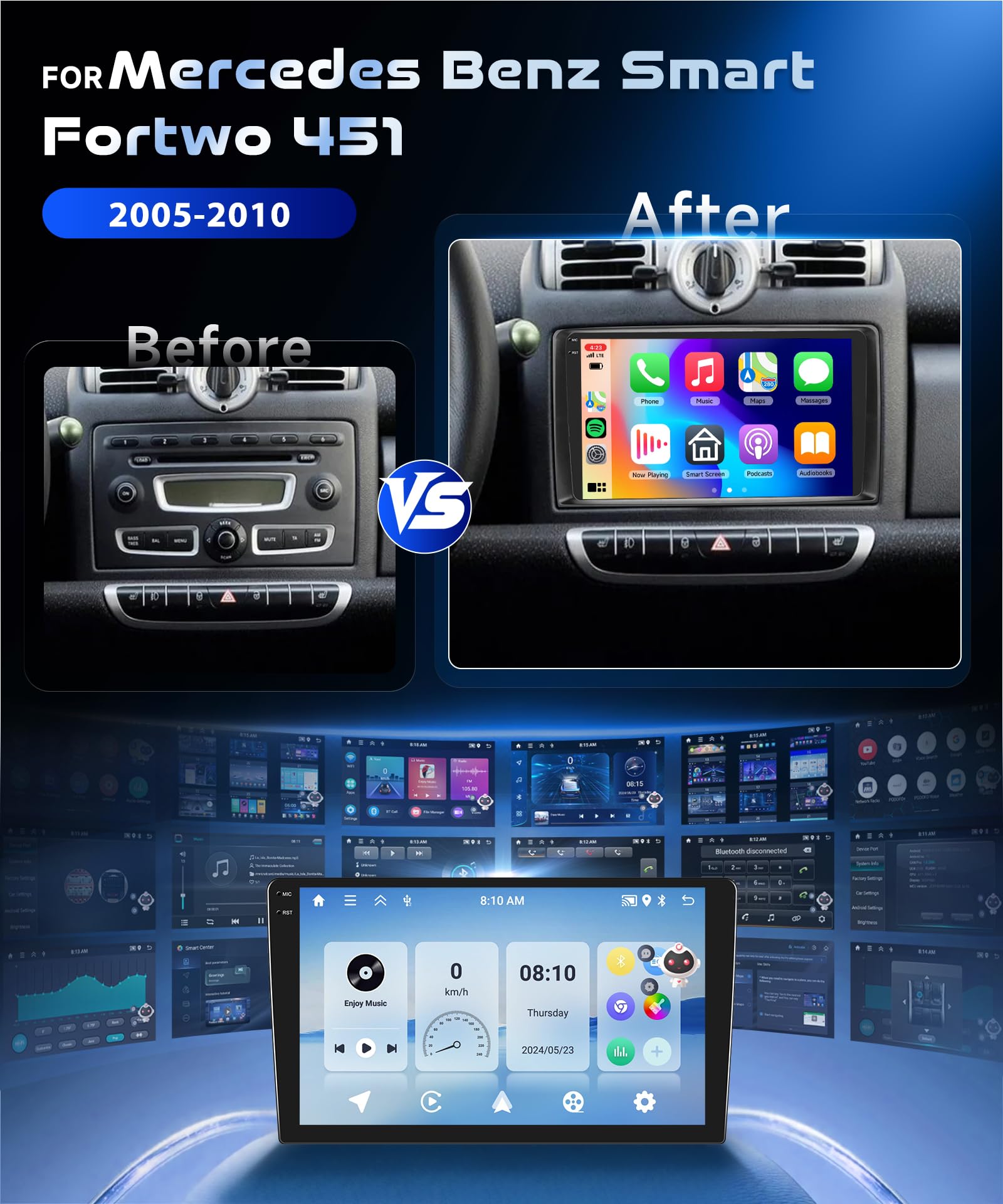 vechtel-4g-128g-autoradio-smart-fortwo-451-9-pouces-carplay image 2