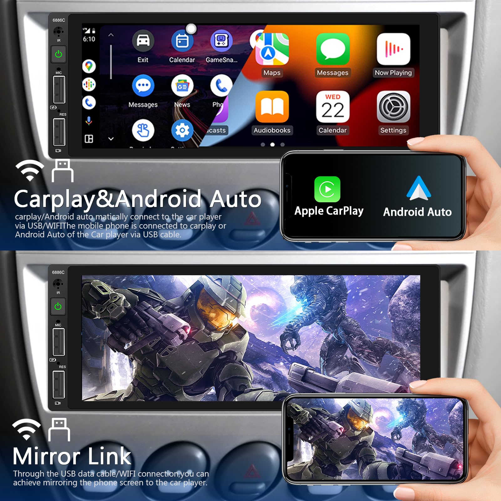 podofo-android-car-radio-1-din-6-86-autoradio-carplay-eq image 2