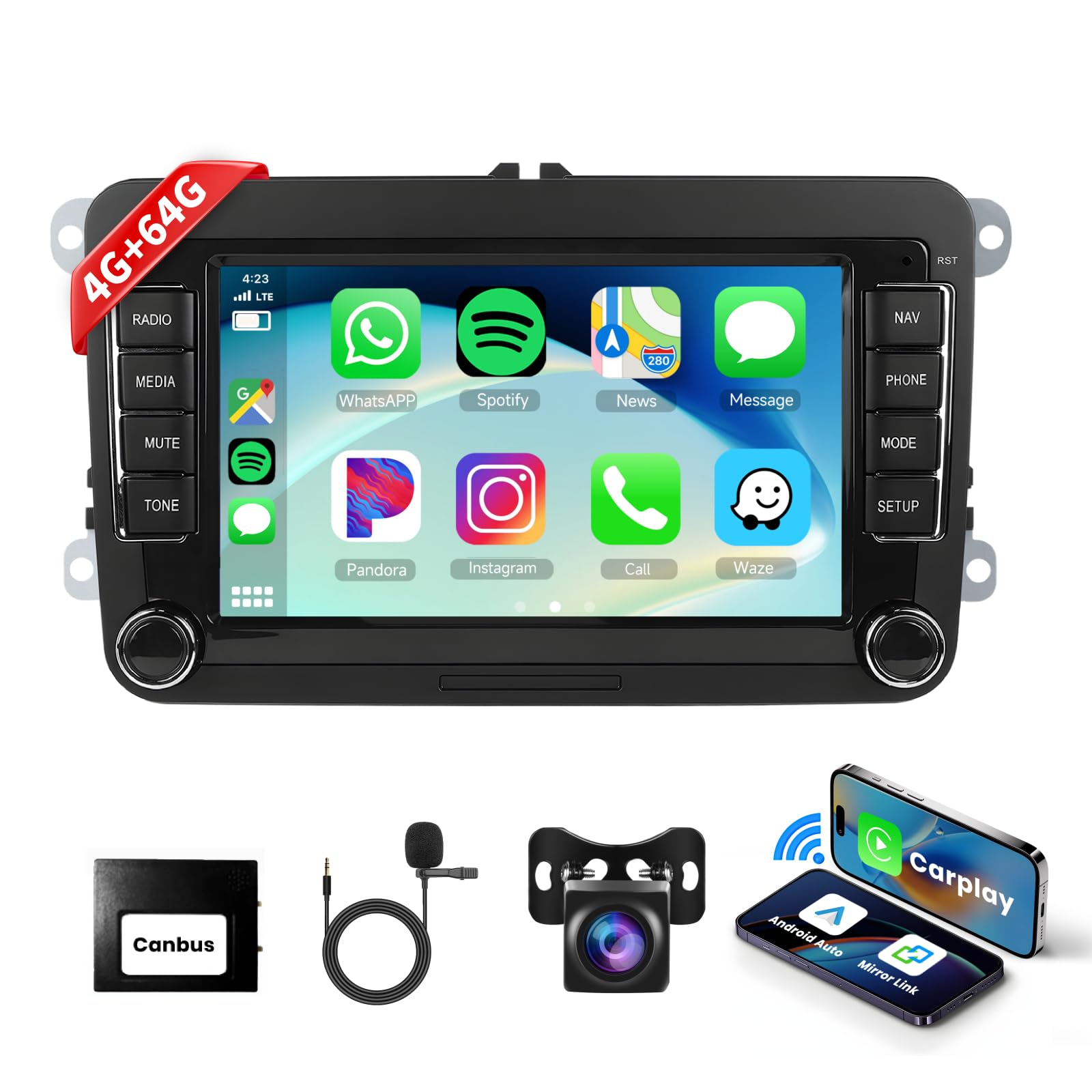podofo-android-car-radio-autoradio-vw-7-4-64g-carplay image 1