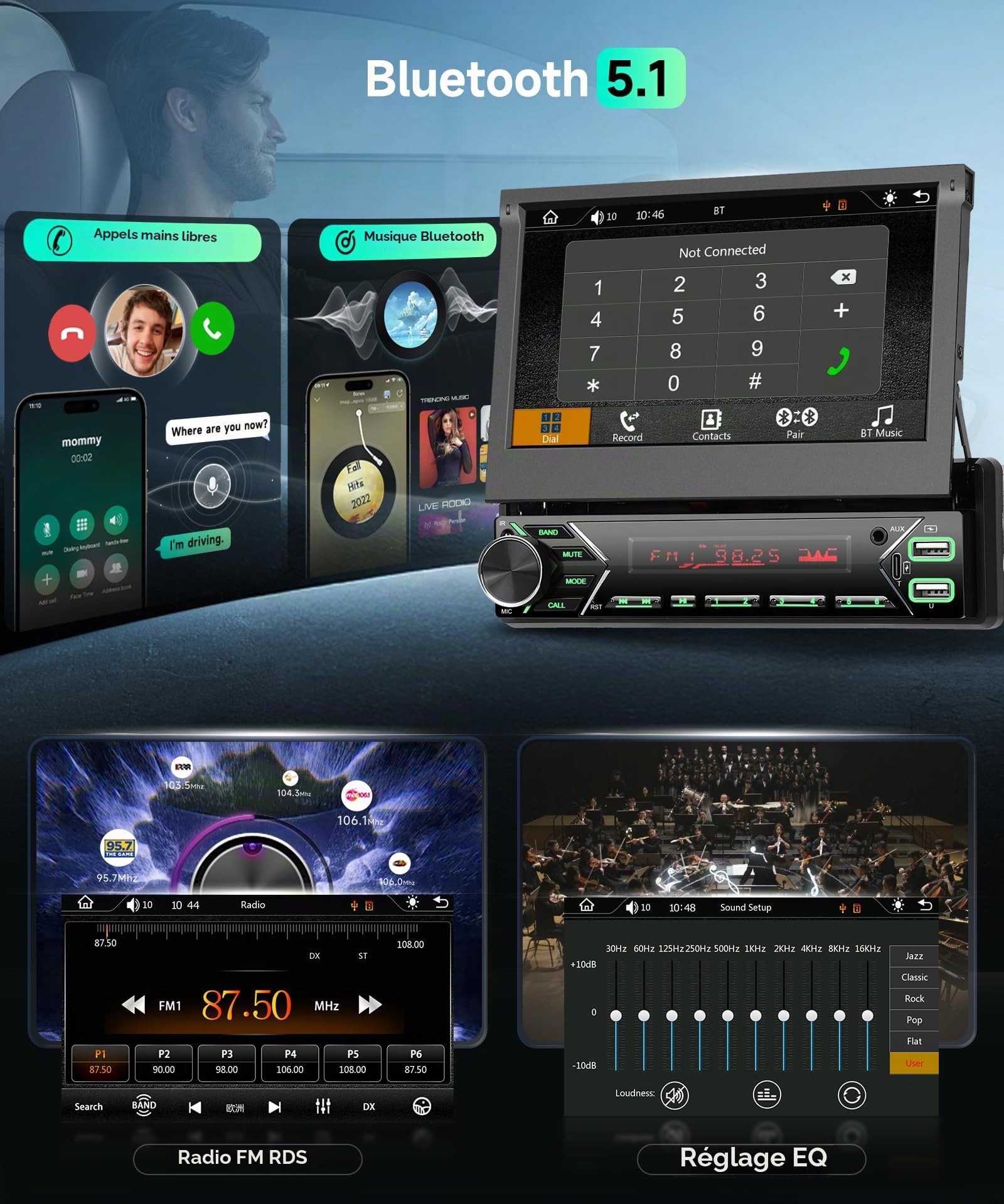 vechtel-autoradio-1-din-cran-7-dab-carplay-motoris image 7