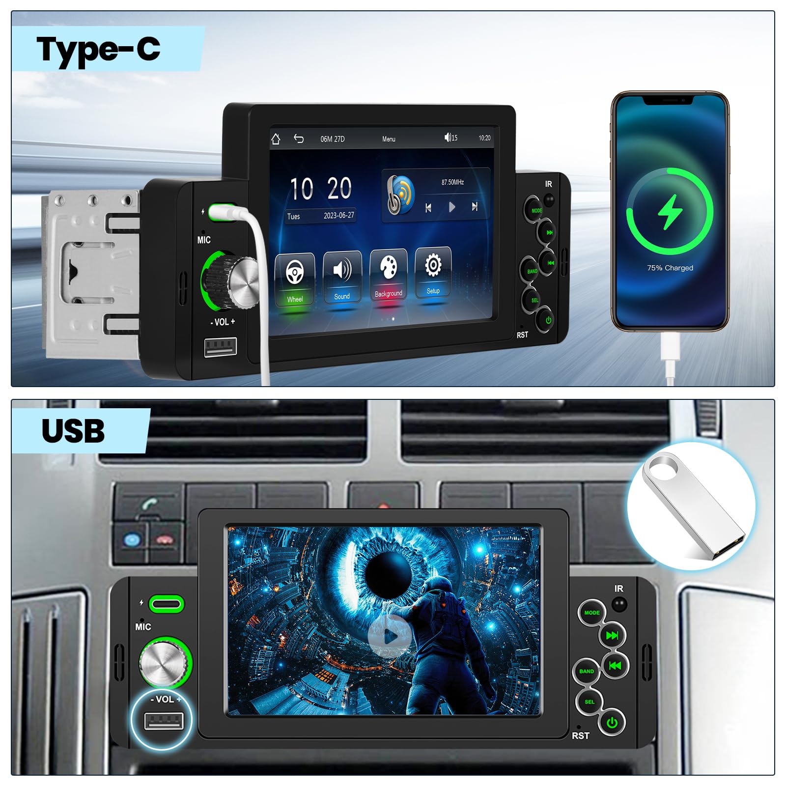 podofo-android-car-radio-1-din-autoradio-5-pouces-carplay image 5
