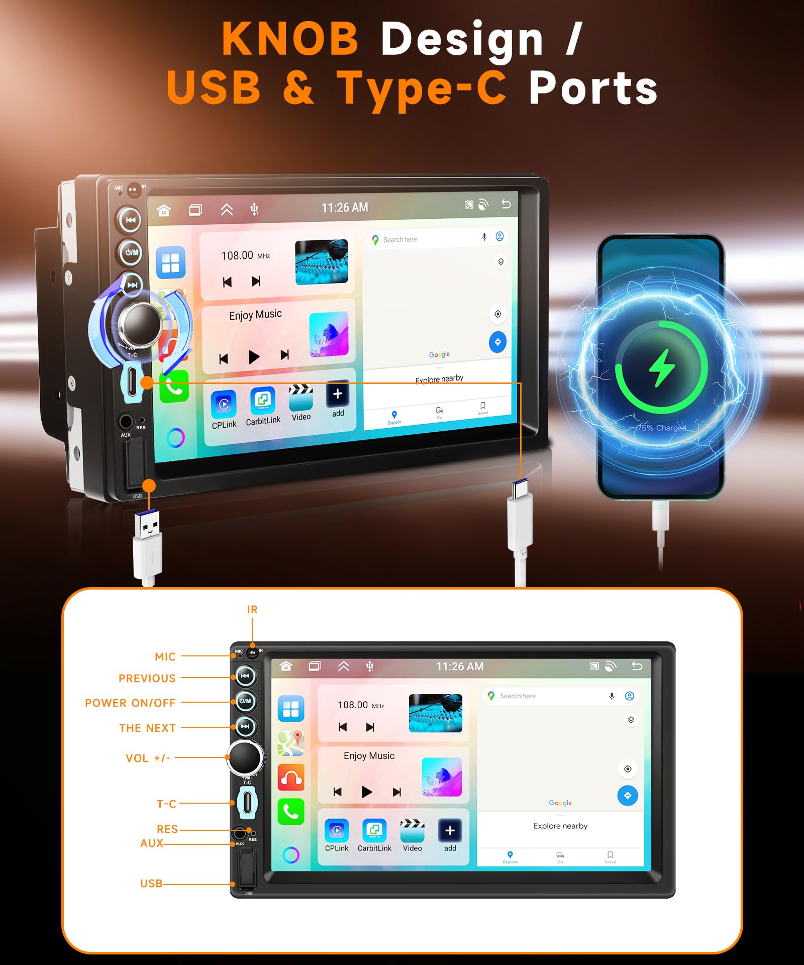 vechtel-autoradio-2-din-7-4-64go-android-15-carplay-sans-fil image 6