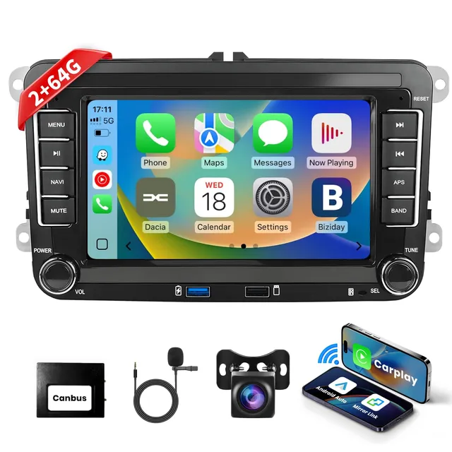 podofo-android-car-radio-autoradio-7-vw-golf-passat-2-64g-cam image 1