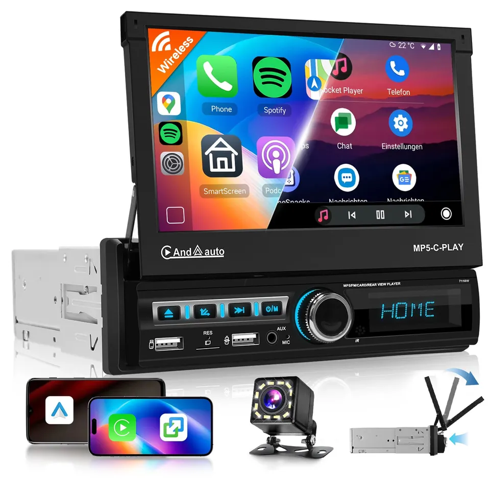 vechtel-autoradio-1-din-7-pouces-carplay-autoradio-cran-r-tractable image 1