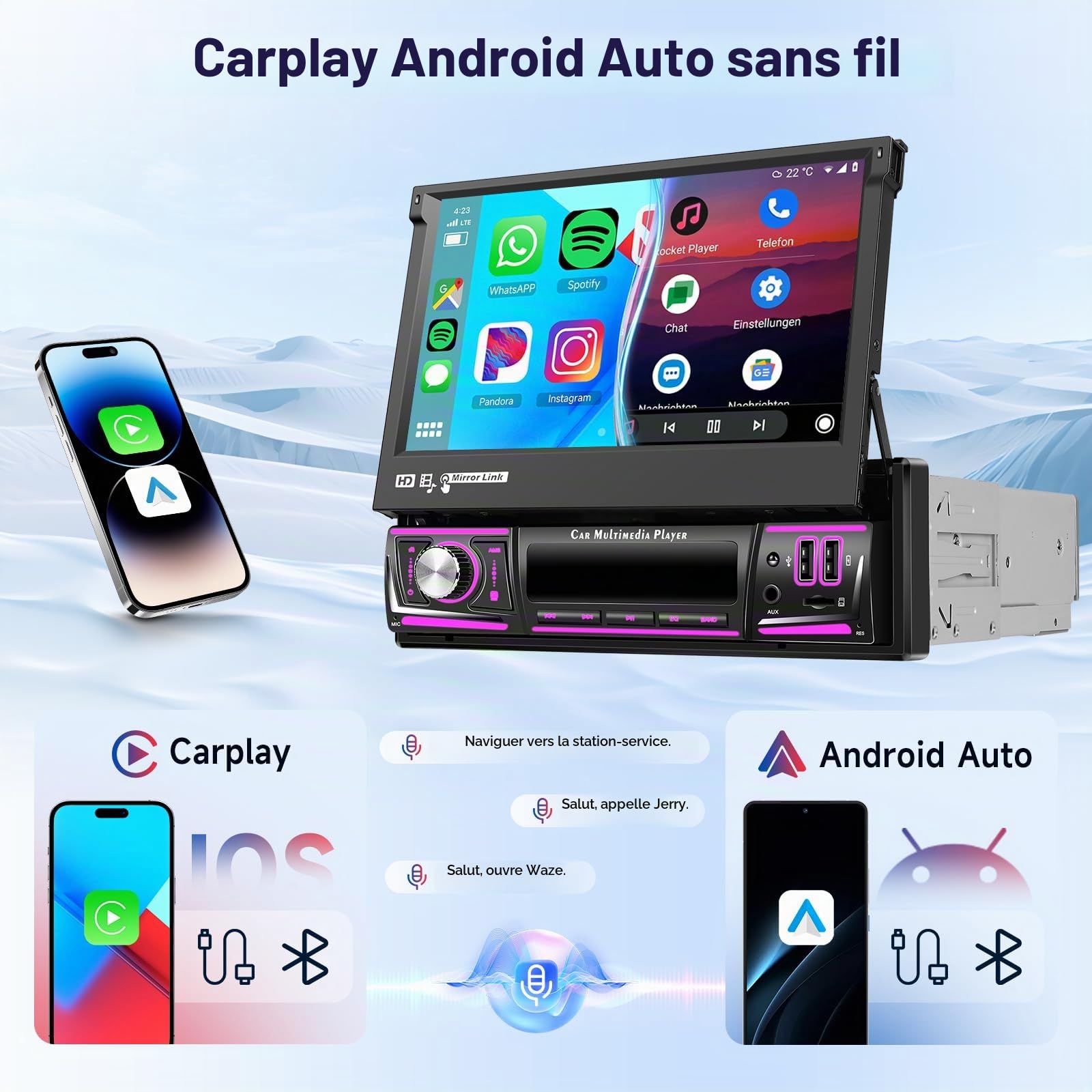 vechtel-autoradio-1-din-cran-7-pouces-android-15-2-64g-carplay image 3