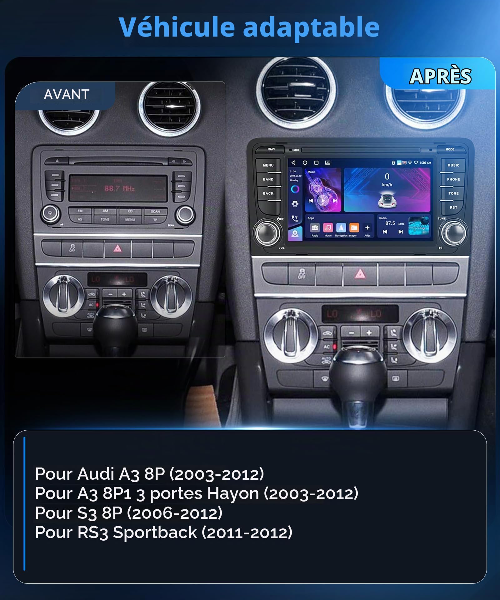 vechtel-audi-a3-8p-autoradio-7-pouces-4-64g-carplay image 2