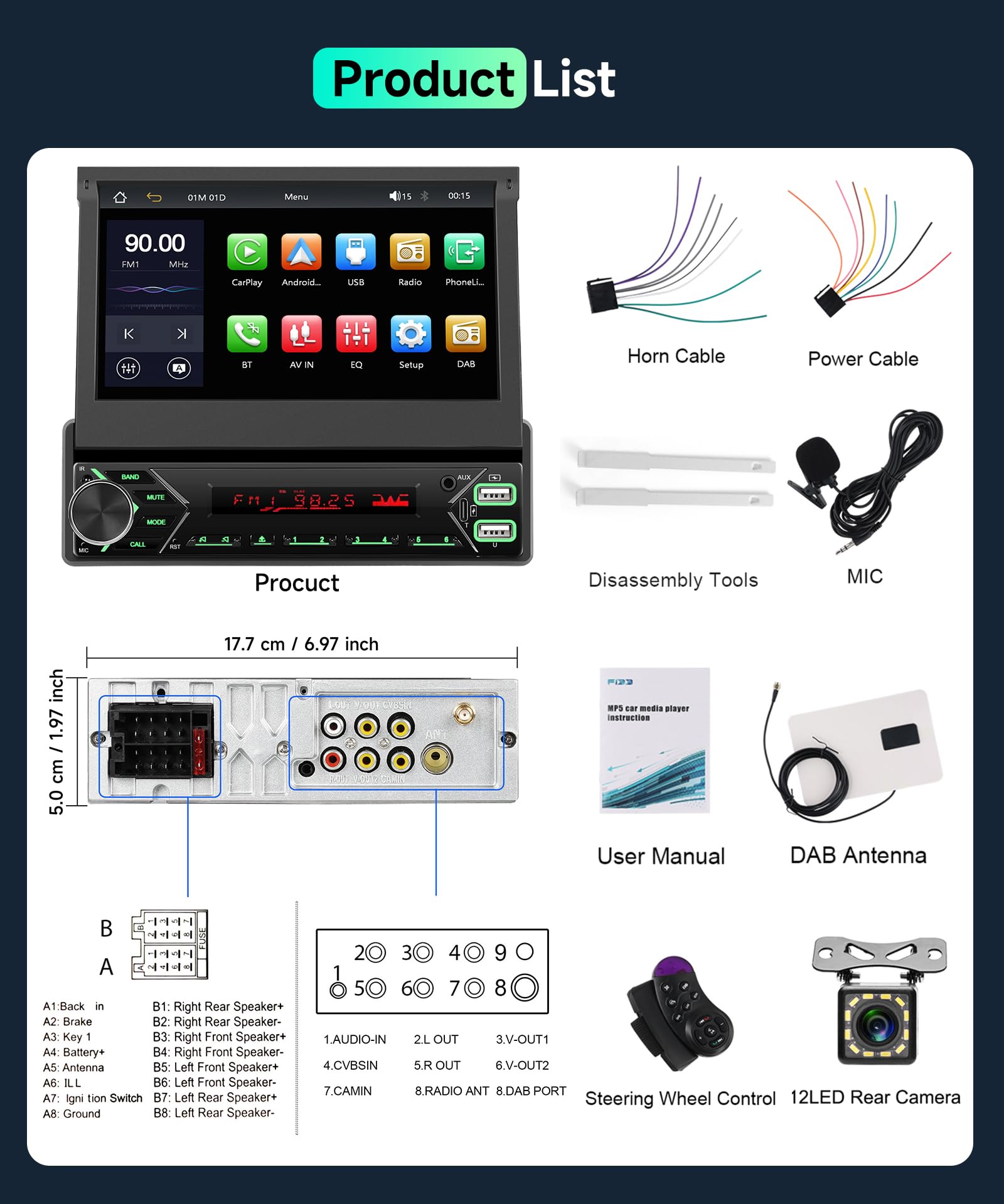 vechtel-autoradio-1-din-cran-7-dab-carplay-motoris image 8
