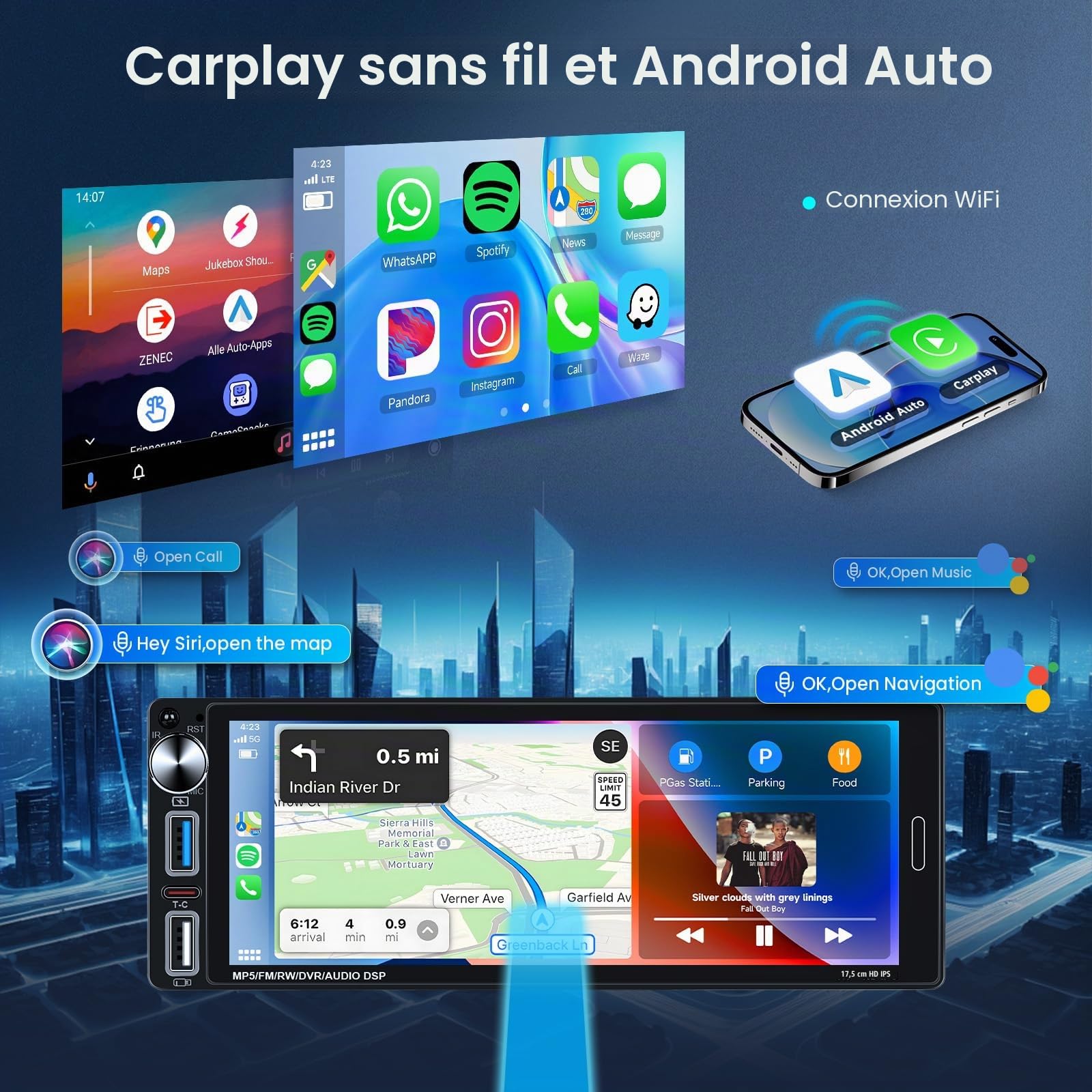 vechtel-autoradio-1-din-6-9-tactile-carplay-sans-fil-cam-ra image 2