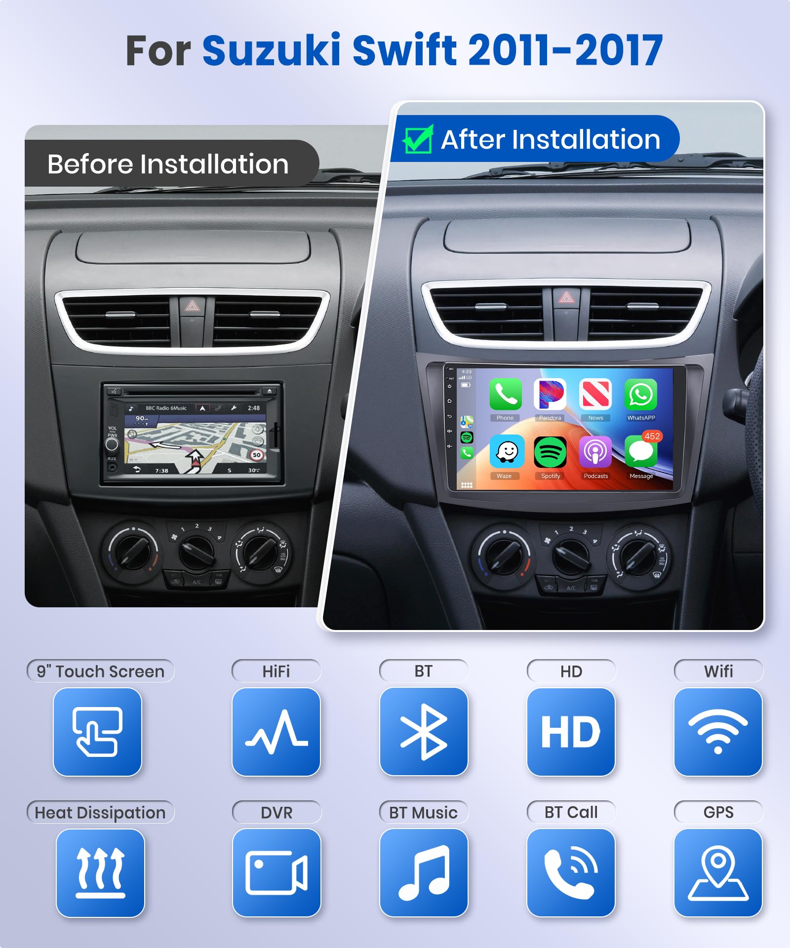 podofo-autoradio-suzuki-swift-9-pouces-android-13-carplay-1-32g image 2